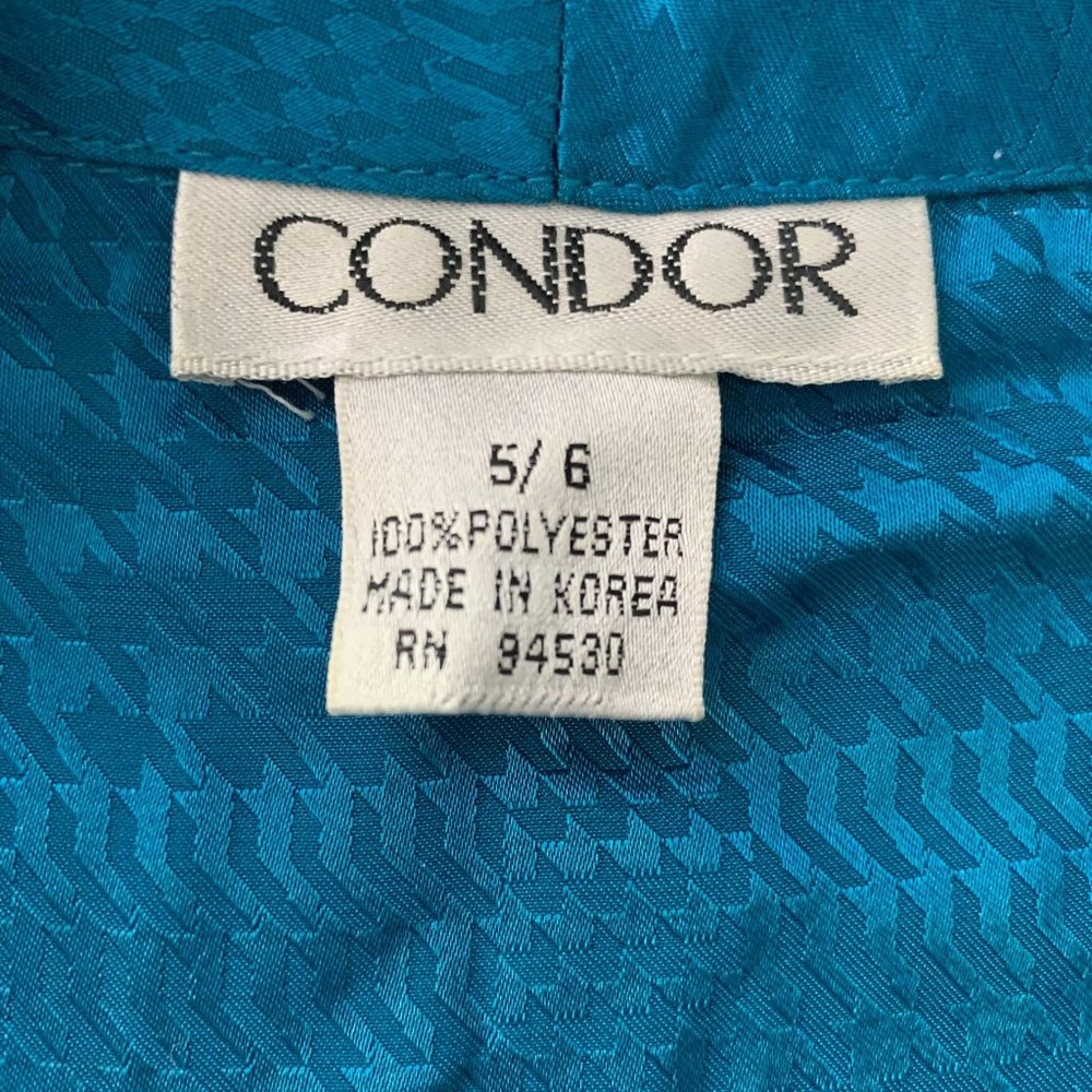 Vintage Silky Button Up Shirt M Teal Blue Long Sleeve Pocket Notch Collar - Picture 6 of 6